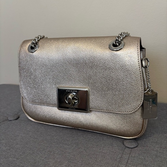 NWOT Coach Cassidy Crossbody Purse in Platinum Silver Metallic Leather - Picture 7 of 16